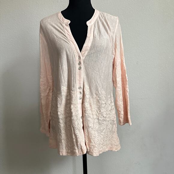 Soft Surroundings Top Large Blouse Floral Embroidered Linen Blend Cottagecore - Picture 1 of 7